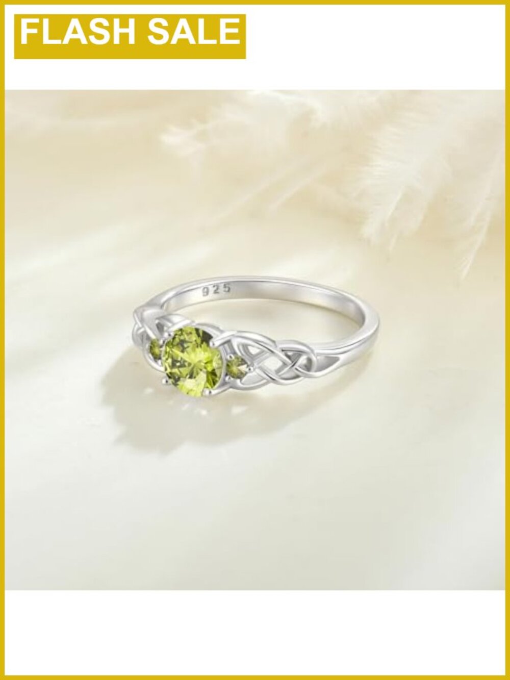 925 Sterling Silver Celtic Knot 3-Stone Peridot Ring - Picture 4 of 6